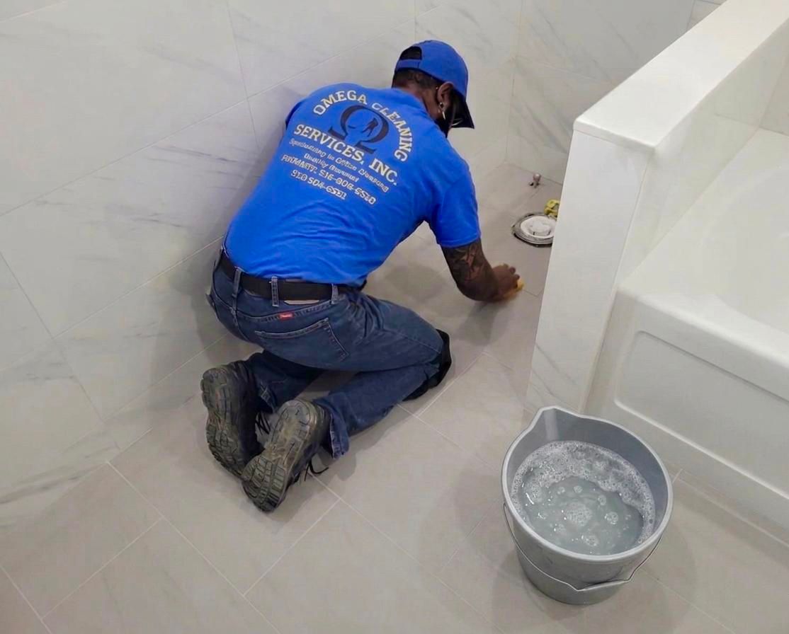 Boss cleaning floor